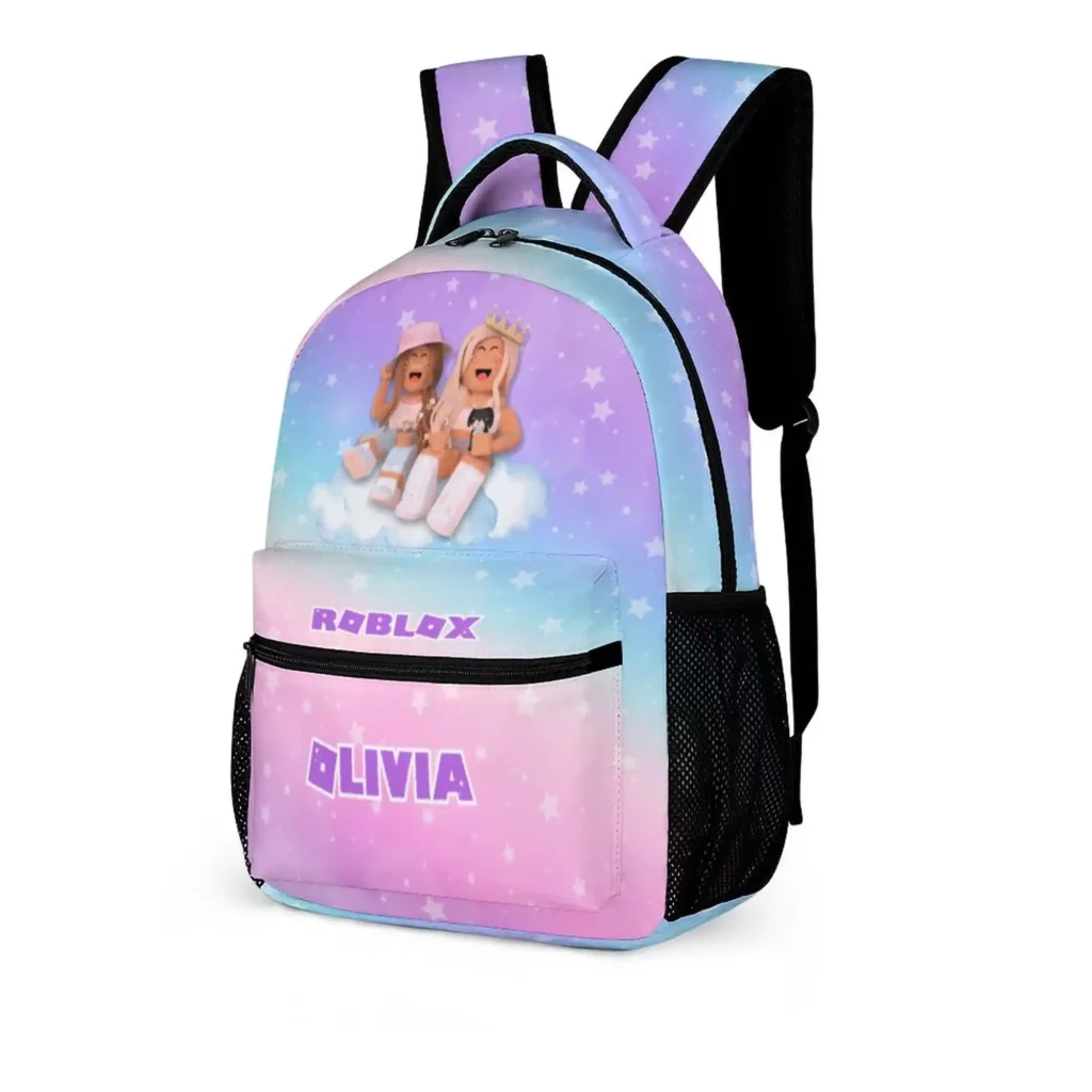 Personalized Pink and Purple, Starred Roblox Girls Backpack Customizable name