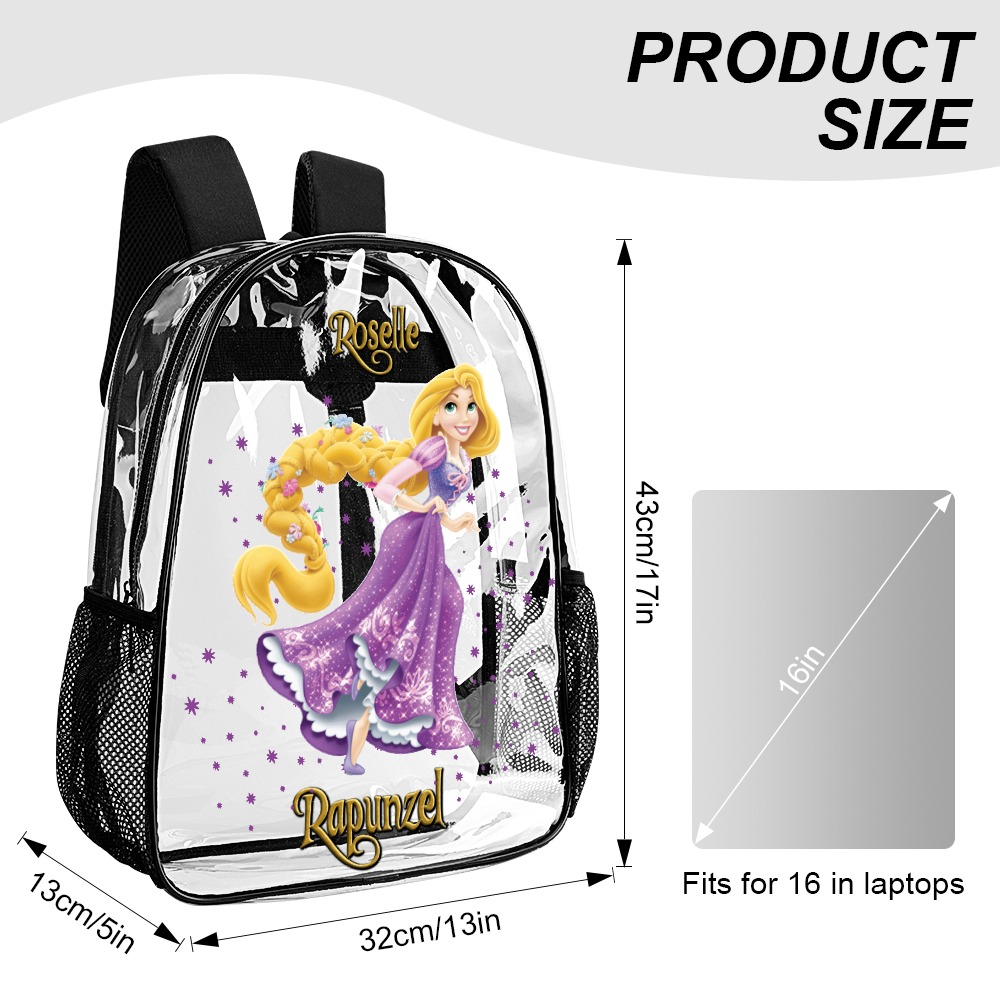 Personalized Disney’s Rapunzel – Transparent Bag 17-inch 2024 New Clear Backpack Cool Kiddo 20