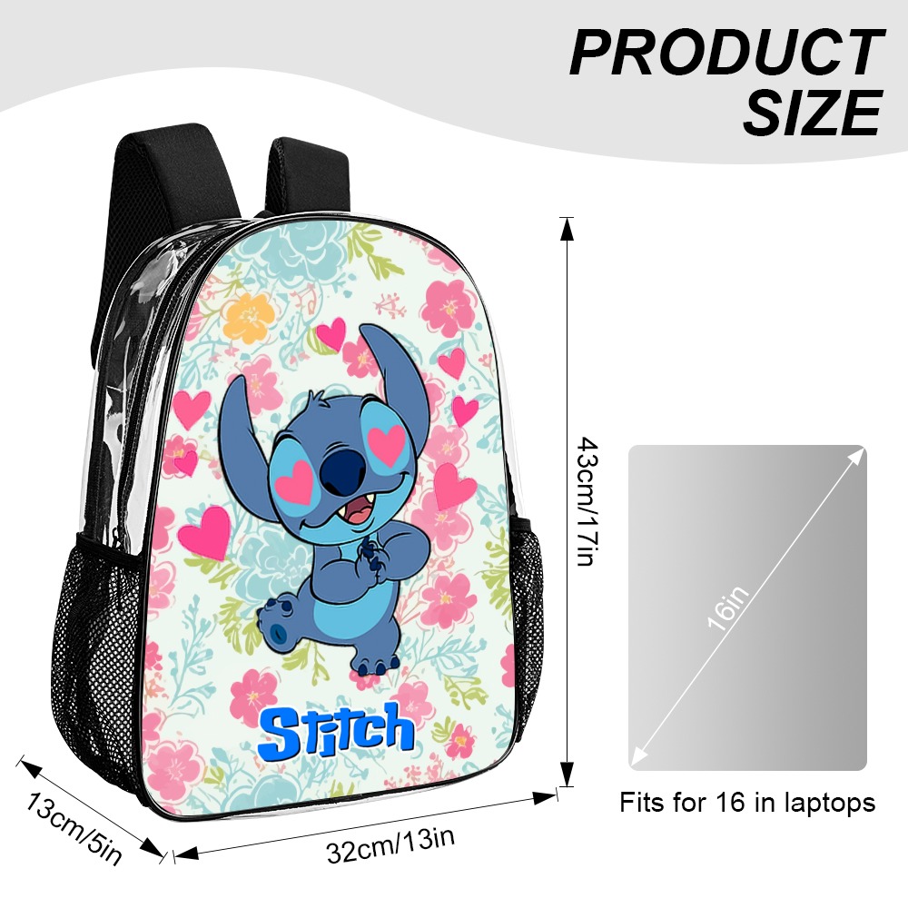 Stitch from Lilo and Stitch Transparent Bag 17-inch 2024 New Clear Backpack Cool Kiddo 14