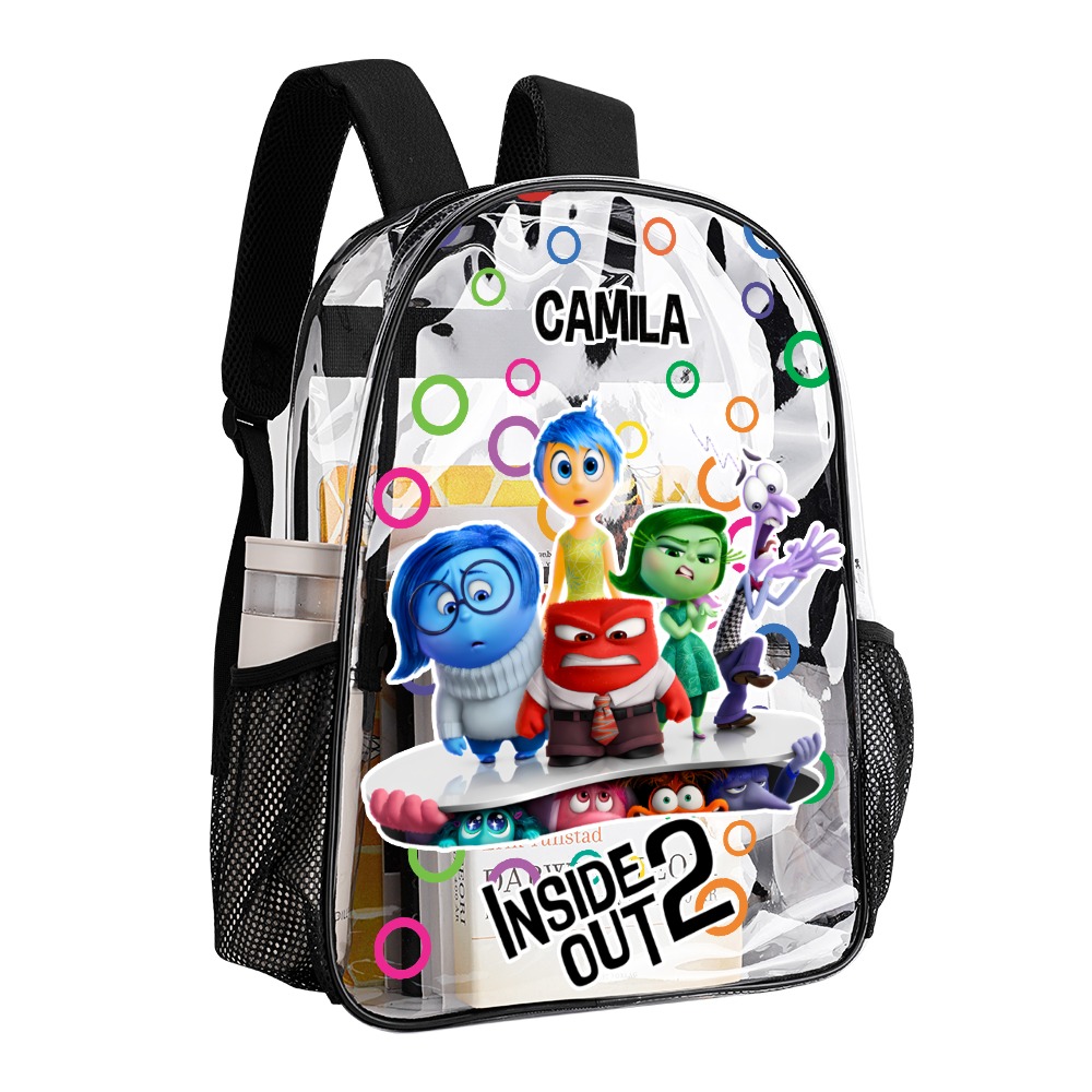 Personalized Inside Out 2 Movie Customizable Transparent Book Bag 17 inch 2024 New Clear Backpack Cool Kiddo 12