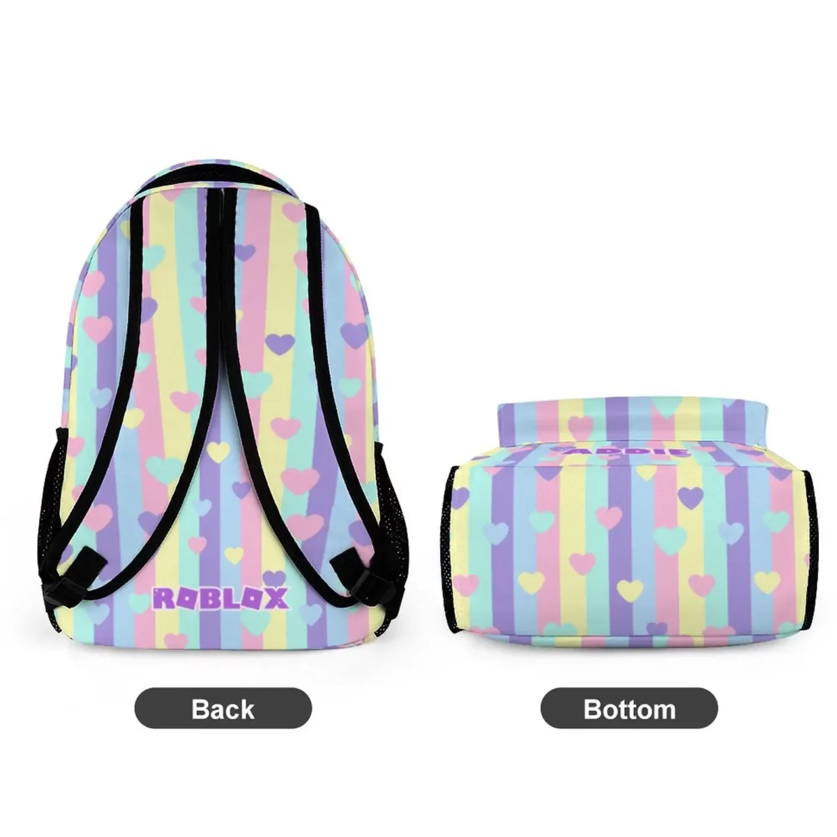 Personalized Pastel Colors, Hearted Roblox Girls Backpack Customizable name Cool Kiddo 24