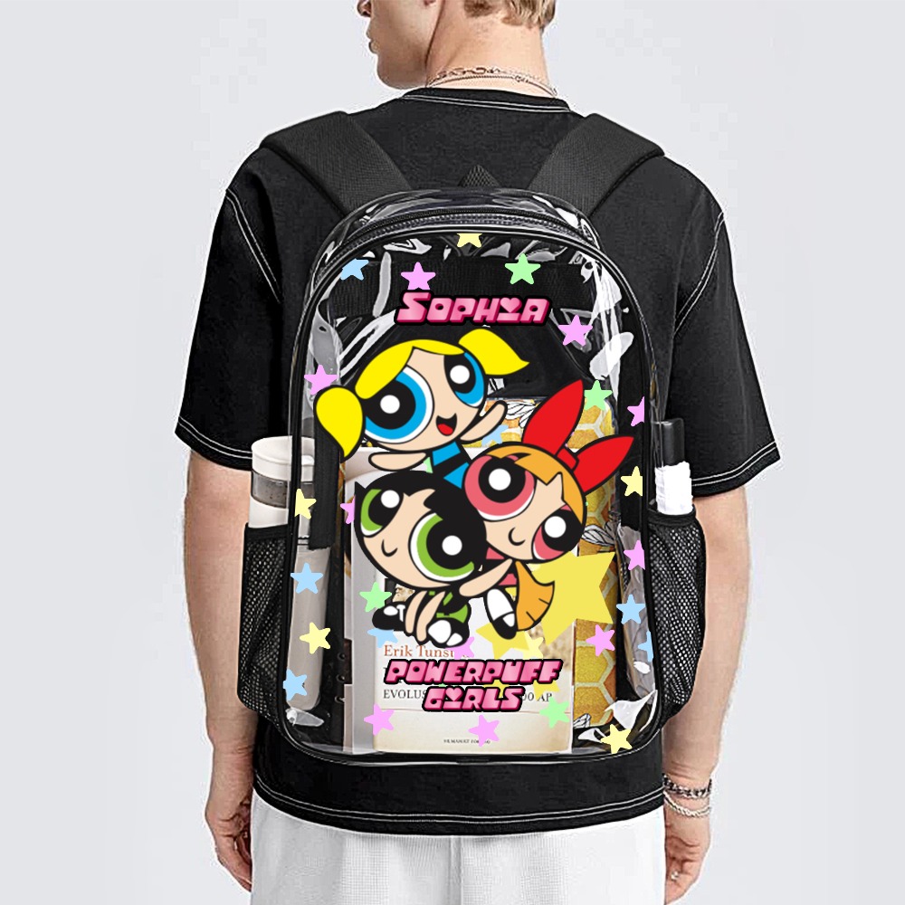 Personalized Clear Backpack The Powerpuff Girls – Transparent Bag 17 inch 2024 New Cool Kiddo 20