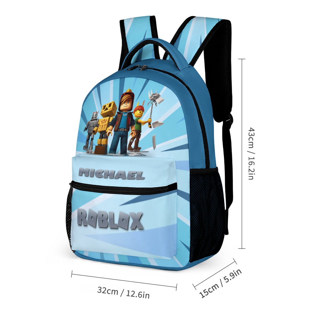 Personalized Roblox Blue Book Bag for Kids – Three-Piece Set: Backpack, Lunch Bag, and Pencil Case Cool Kiddo 12