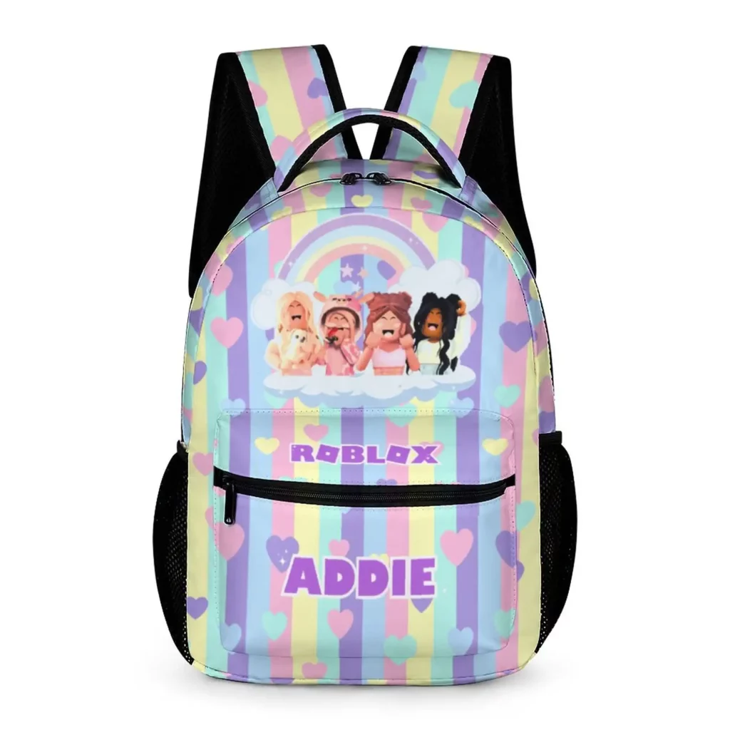 Personalized Pastel Colors Hearted Roblox Girls Backpack Customizable name