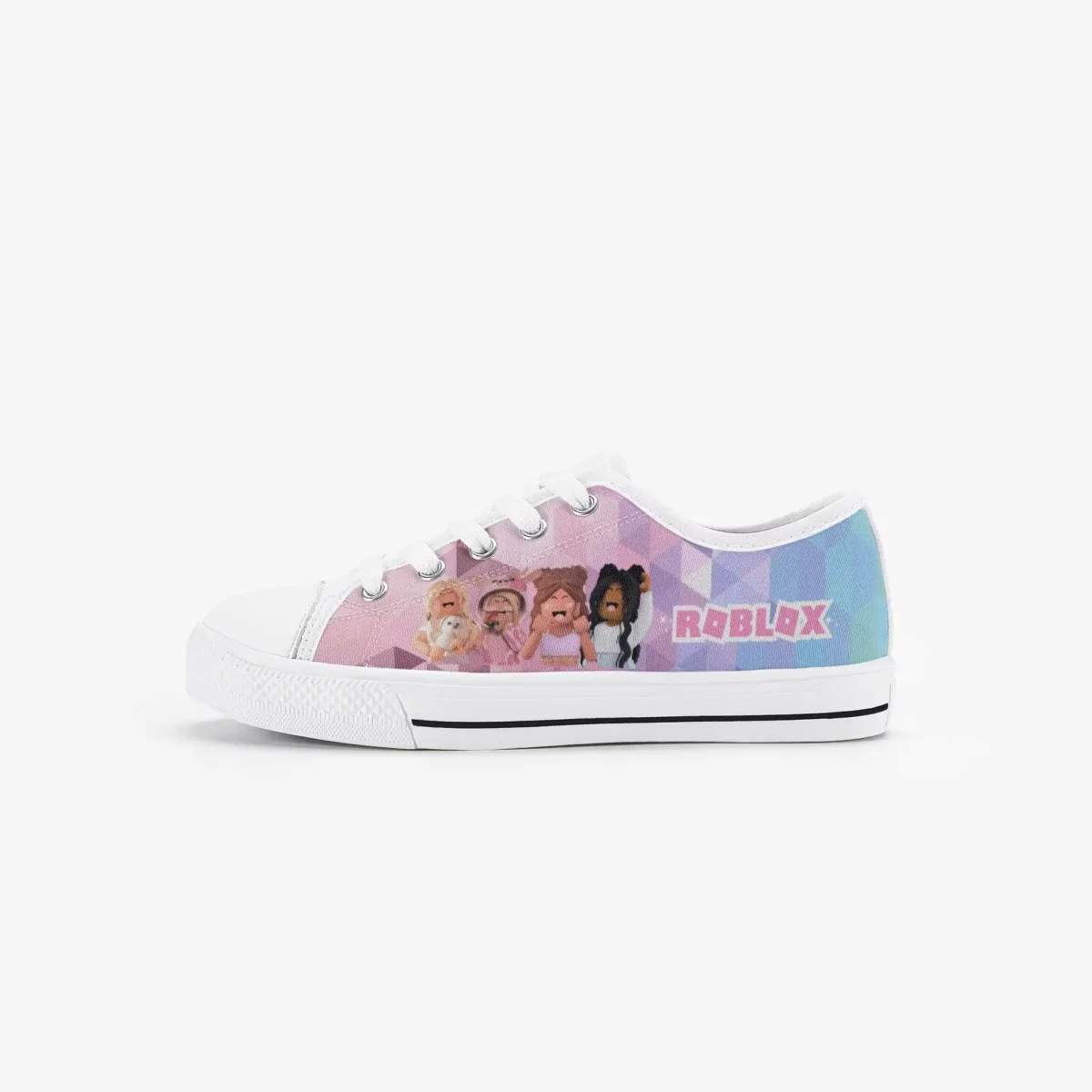 Roblox Girls Personalized Low-Top Sneakers for Children – Pink and Purple geometric background Cool Kiddo 26