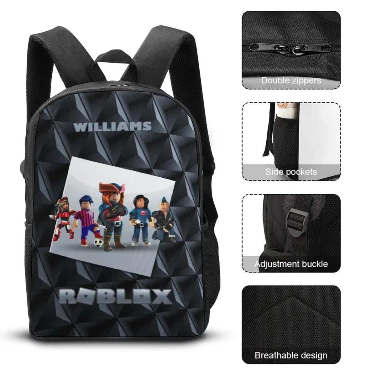 Personalized Black Roblox Backpack – Customizable Gift for Kids Cool Kiddo 22