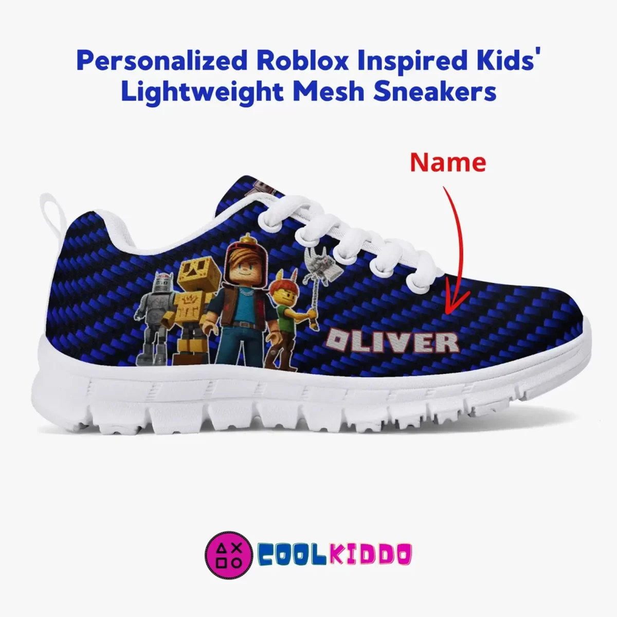 Personalized Roblox Video Game Blue Shoes for Boys Lightweight Mesh Blue Sneakers Cool Kiddo 12