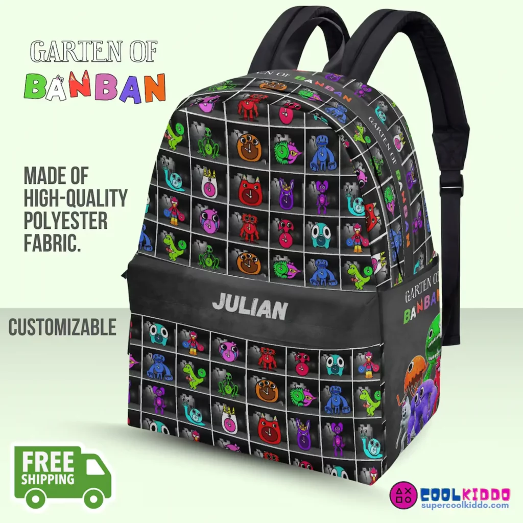 Personalized Name Garten of Banban Black Backpack | Lightweight and Waterproof Cool Kiddo Personalized Name Garten of Banban Black Backpack | Lightweight and Waterproof
