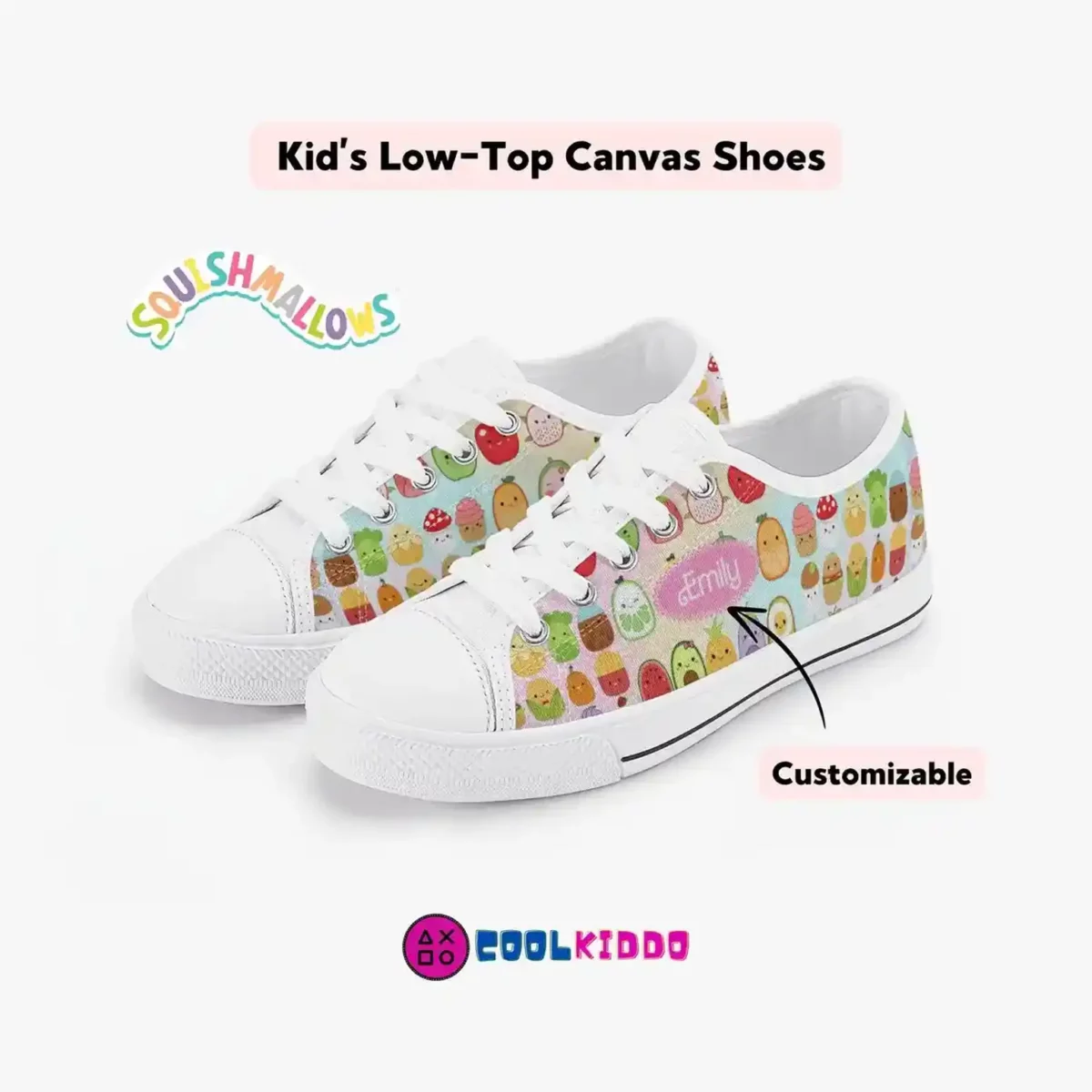 Personalized Squishmallows Food Canvas Low-Top Sneakers for kids. Colorful Casual Shoes Cool Kiddo 28