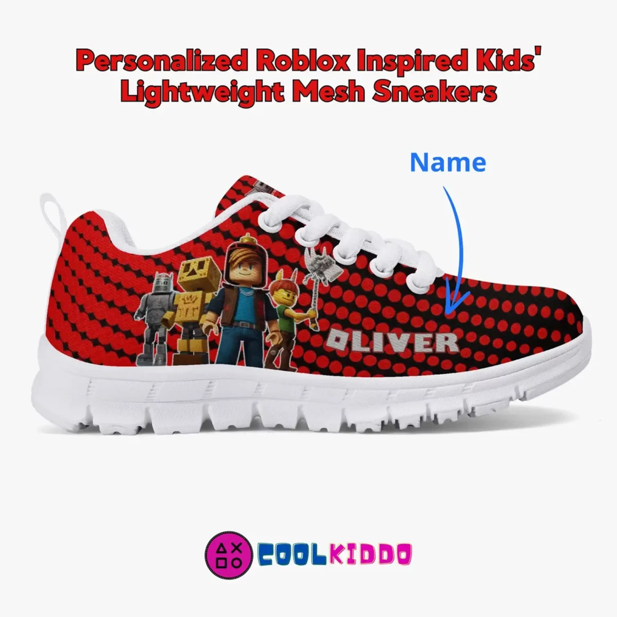Personalized Roblox Video Game Red Shoes for Boys Lightweight Mesh Blue Sneakers Cool Kiddo 12