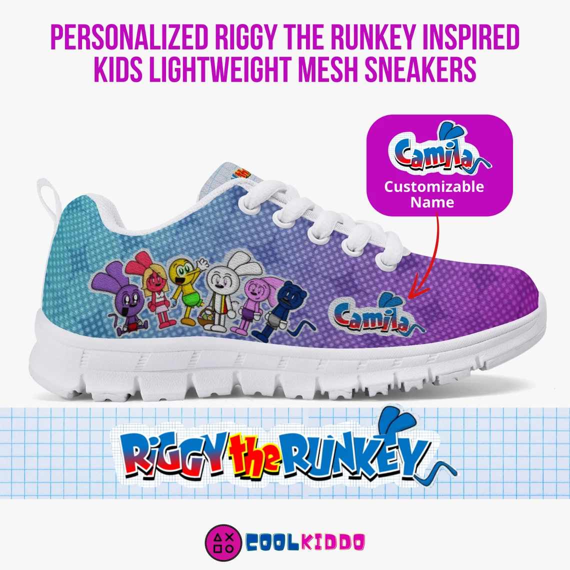 Personalized RiGGY the RUNKEY Lightweight Mesh Sneakers for kids and youth Cool Kiddo 10