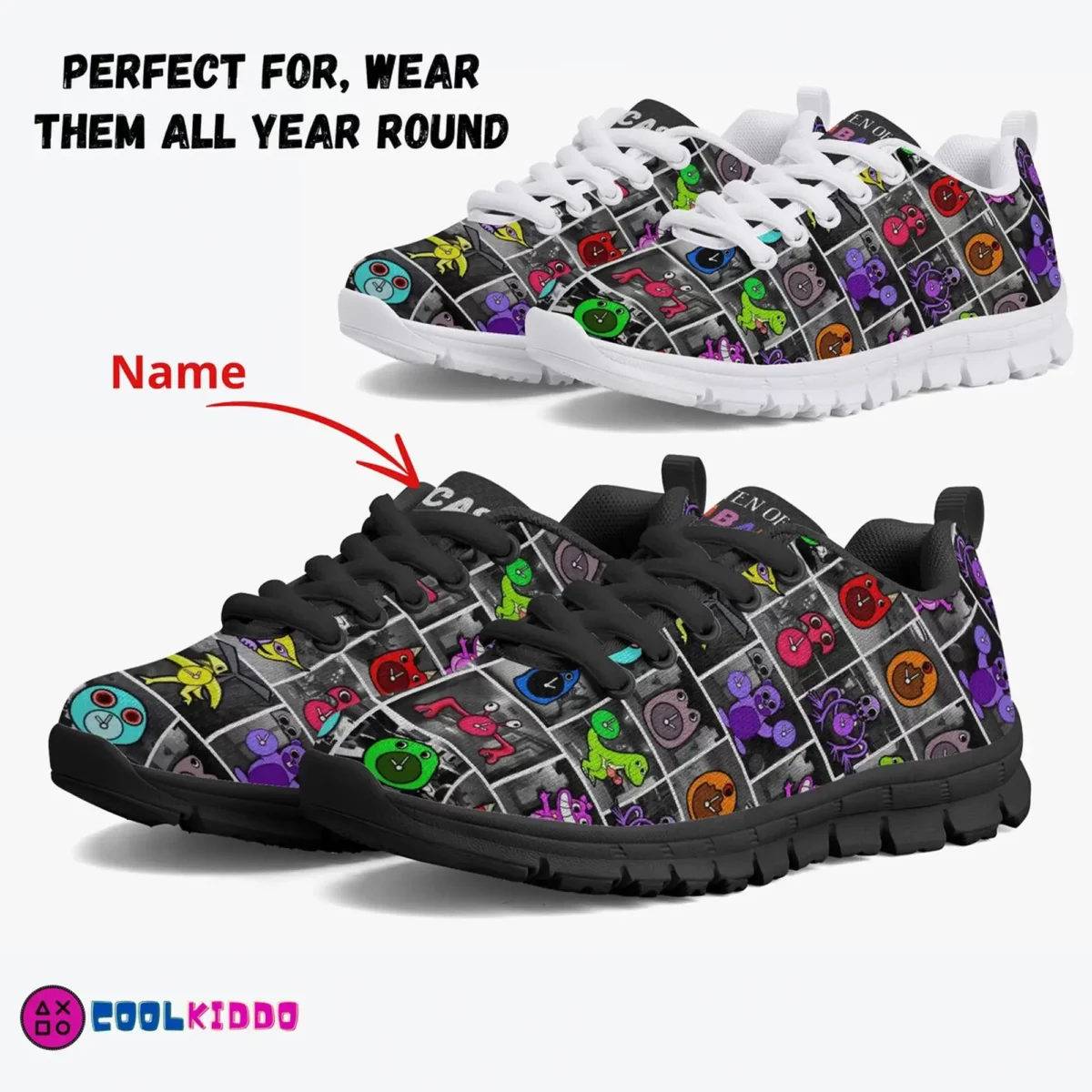 Personalized Garten of Banban Video Game Inspired Lightweight Mesh Blue Sneakers for kids/youth Cool Kiddo 12
