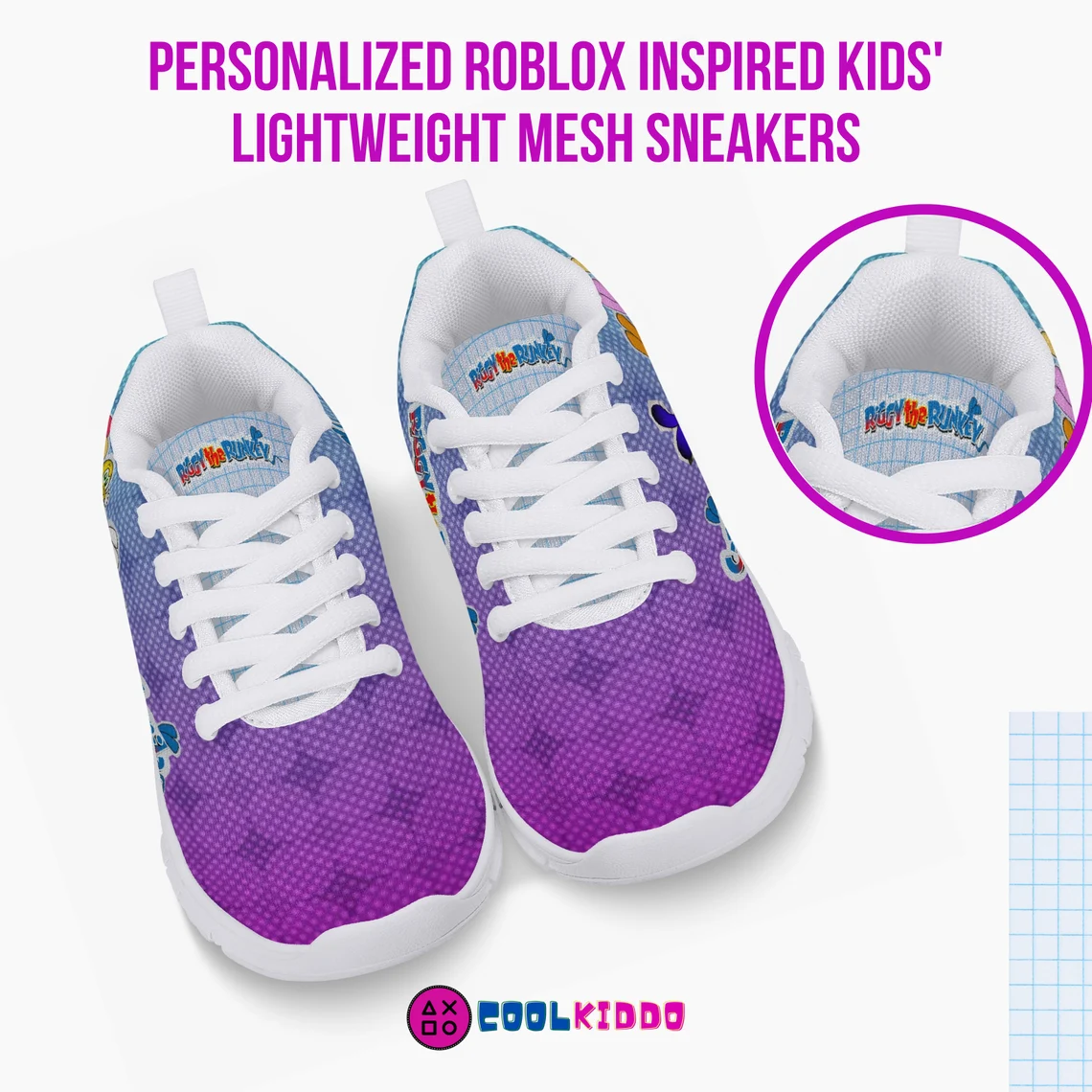 Personalized RiGGY the RUNKEY Lightweight Mesh Sneakers for kids and youth Cool Kiddo 12