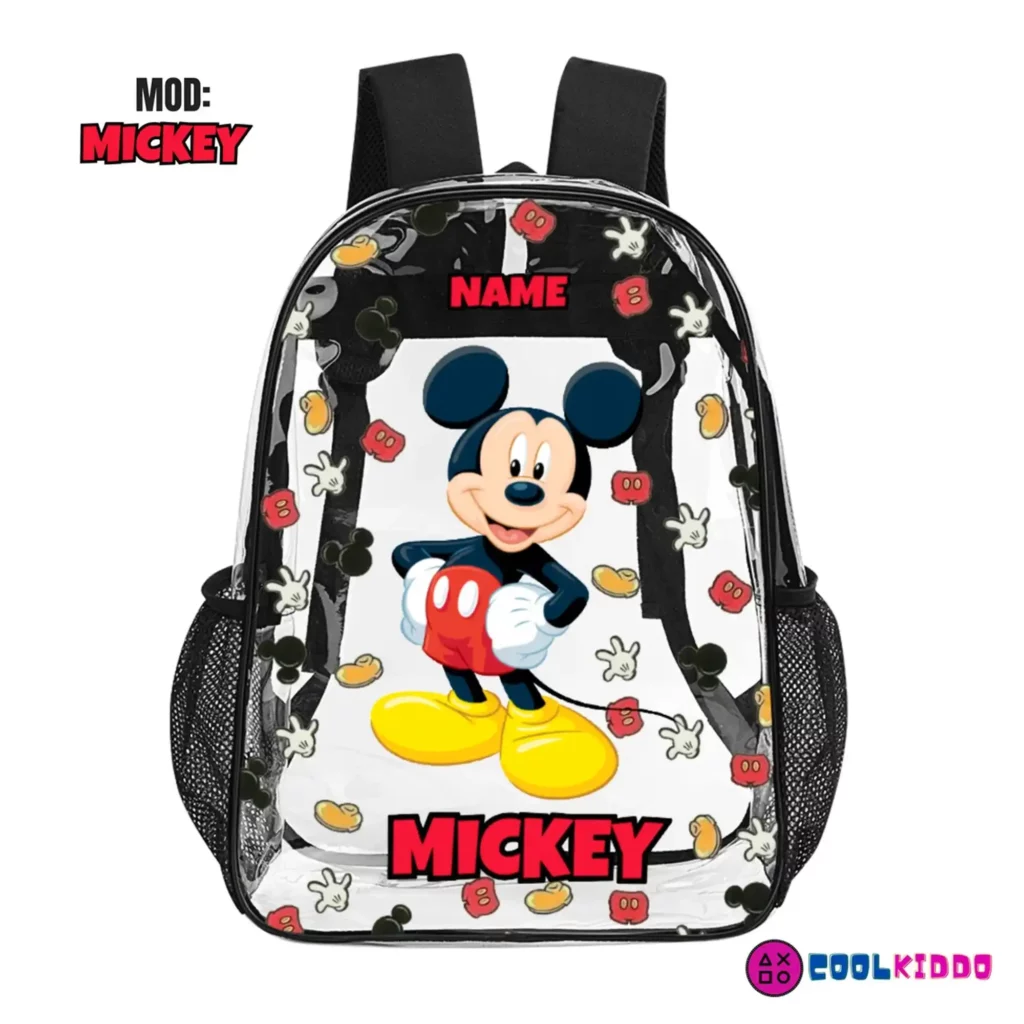 Mickey Mouse Personalized Transparent Backpack – 17 Inches Clear Book Bag Cool Kiddo Mickey Mouse Transparent Backpack - 17 Inches Clear Book Bag