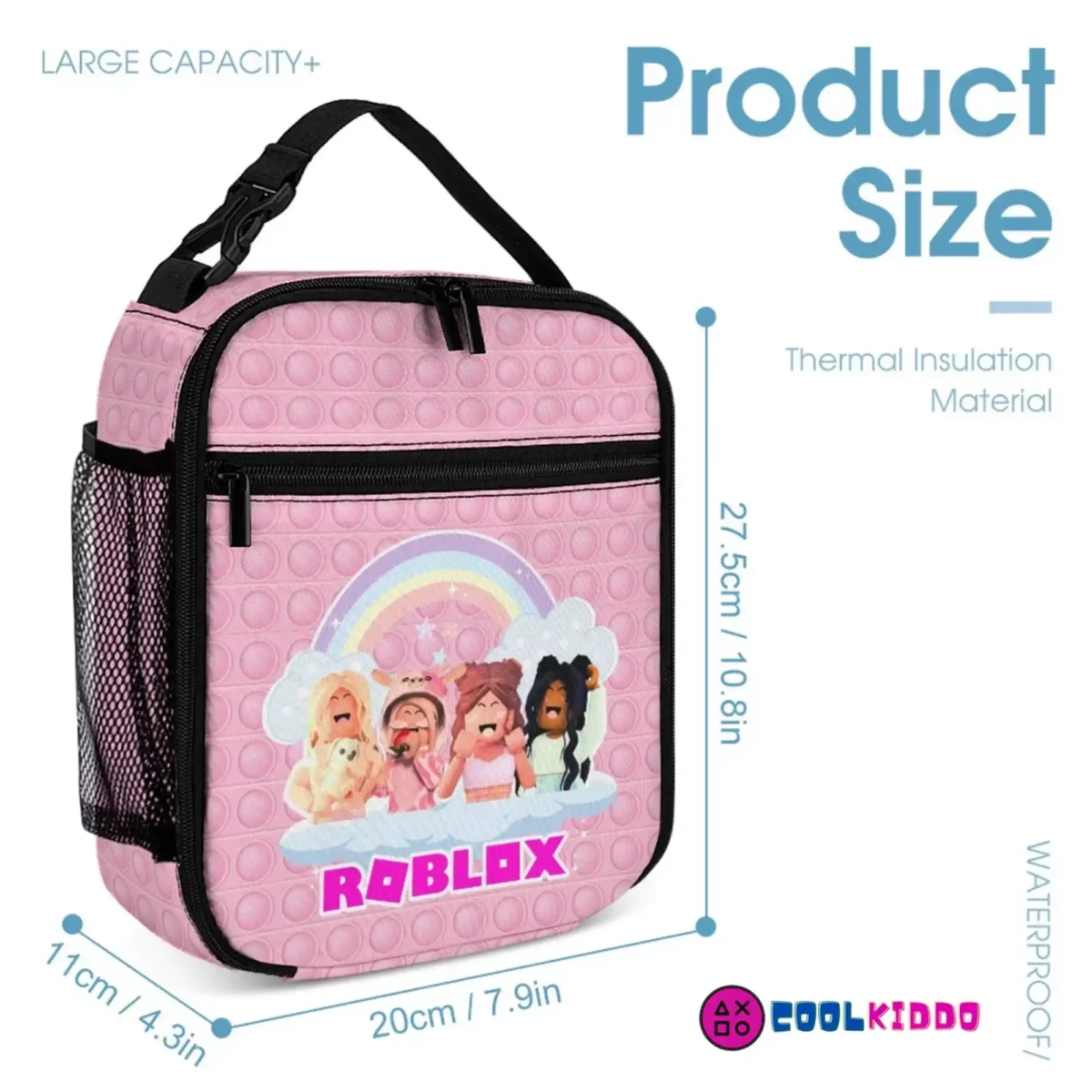 Personalized Roblox Pink Backpack for Girls – Three-Piece Set: Backpack, Lunch Bag, and Pencil Case Cool Kiddo 14