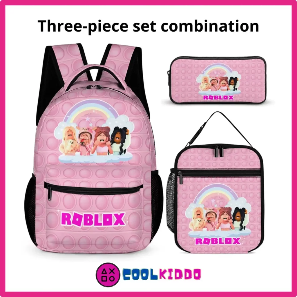 Personalized Roblox Pink Backpack for Girls Three-Piece Set: Backpack, Lunch Bag and Pencil Case