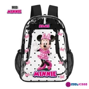 Minney Mouse Personalized Transparent Backpack – 17 Inches Clear Book Bag Cool Kiddo