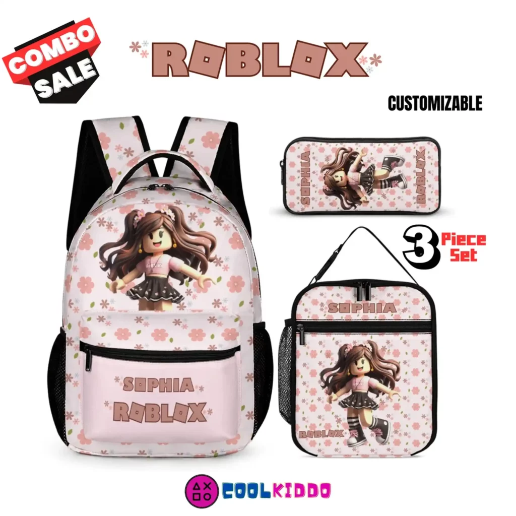 Roblox Girl backpack, lunch bag and pencil case package | Back to School Coquett Style combo Cool Kiddo Roblox Girl backpack, lunch bag and pencil case package | Back to School Coquett Style combo