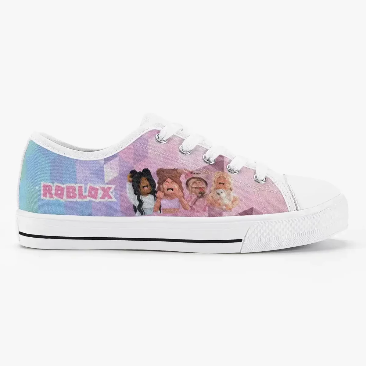 Roblox Girls Personalized Low-Top Sneakers for Children – Pink and Purple geometric background Cool Kiddo 10