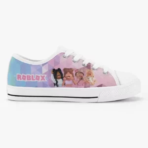 Roblox Girls Personalized Low-Top Sneakers for Children – Pink and Purple geometric background Cool Kiddo