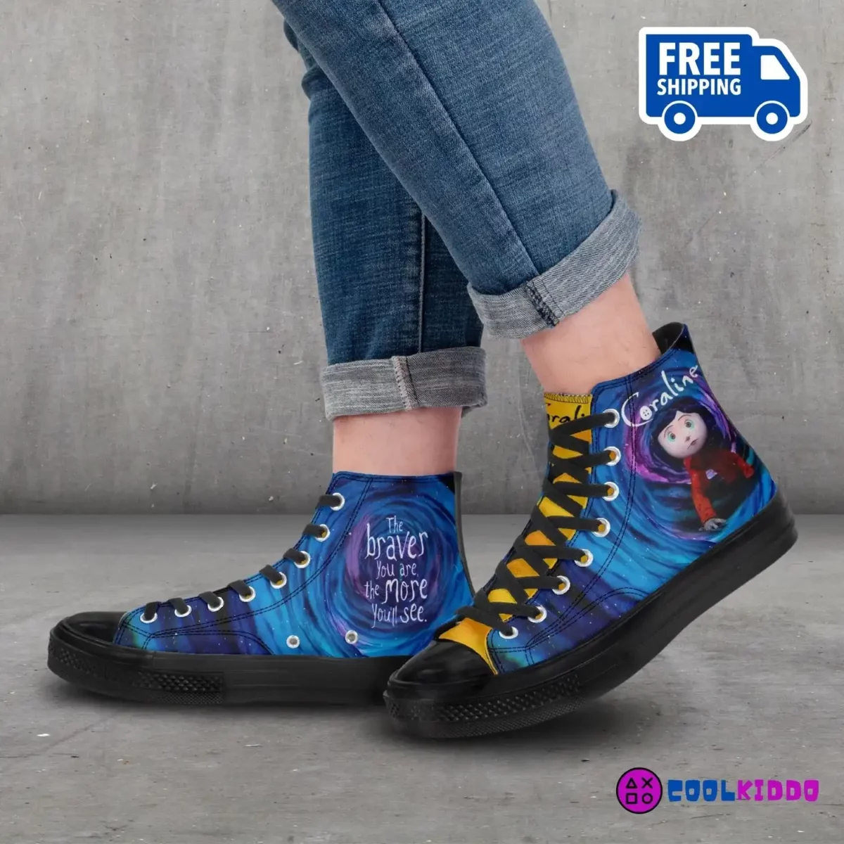 Custom Coraline High-Top Canvas Sneakers, Tim Burton’s animated movie Inspired Casual Shoes for Youth/Adults Cool Kiddo 22