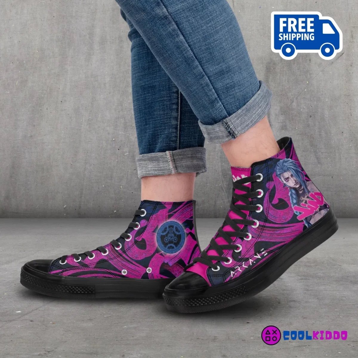 Custom Jinx from ARCANE High-Top Canvas Sneakers, Animated Series Inspired Casual Shoes for Youth/Adults Cool Kiddo 18