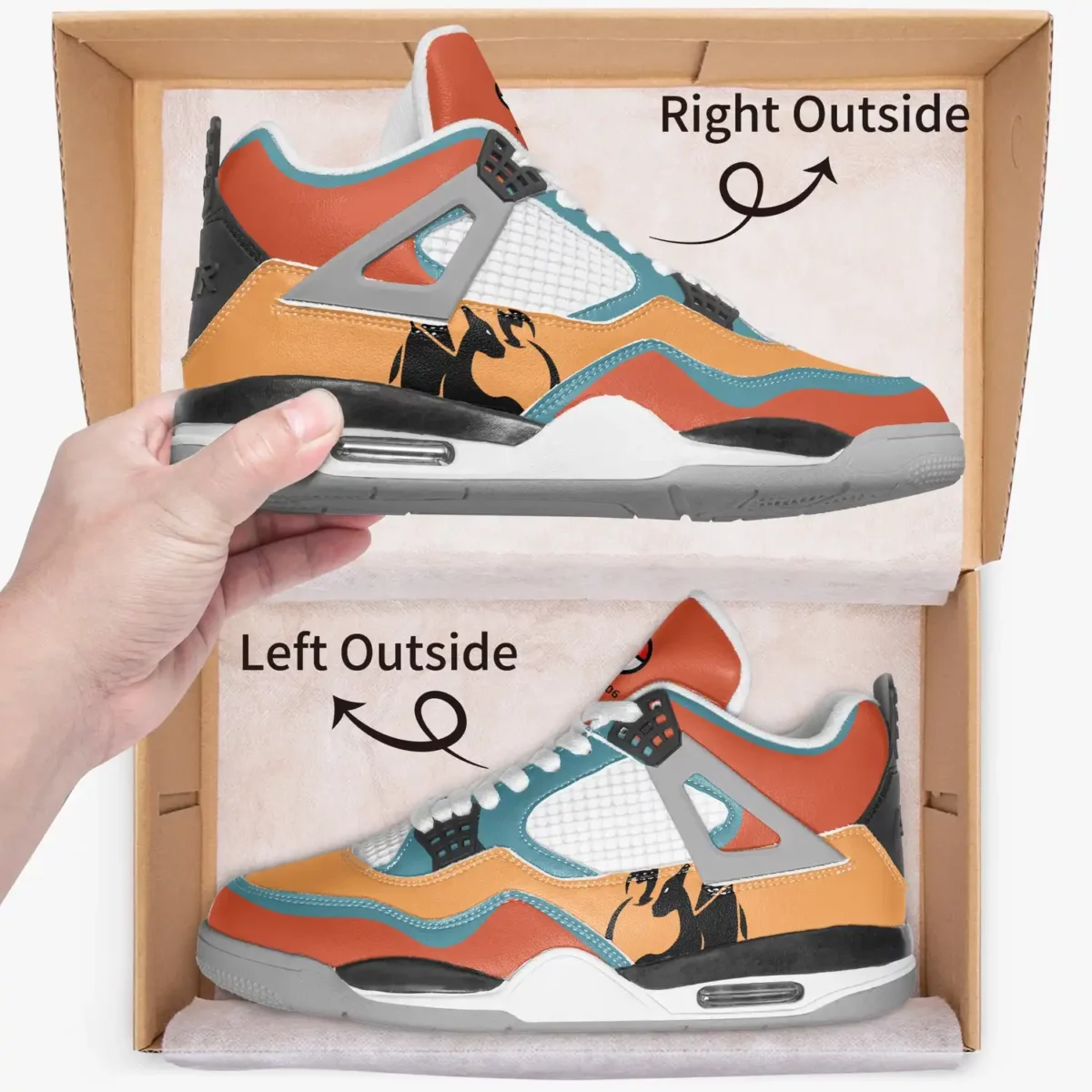 Charizard (Pokémon) AJ4 Basketball Sneakers - Grey Sole