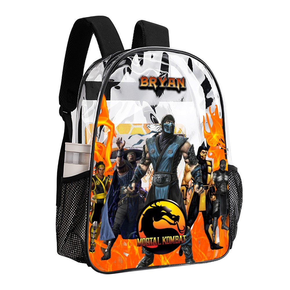 Customized Mortal Kombat Backpack Video Game Inspired Transparent Bag 17-inch Clear Book Bag for School – Name personalized Cool Kiddo 20