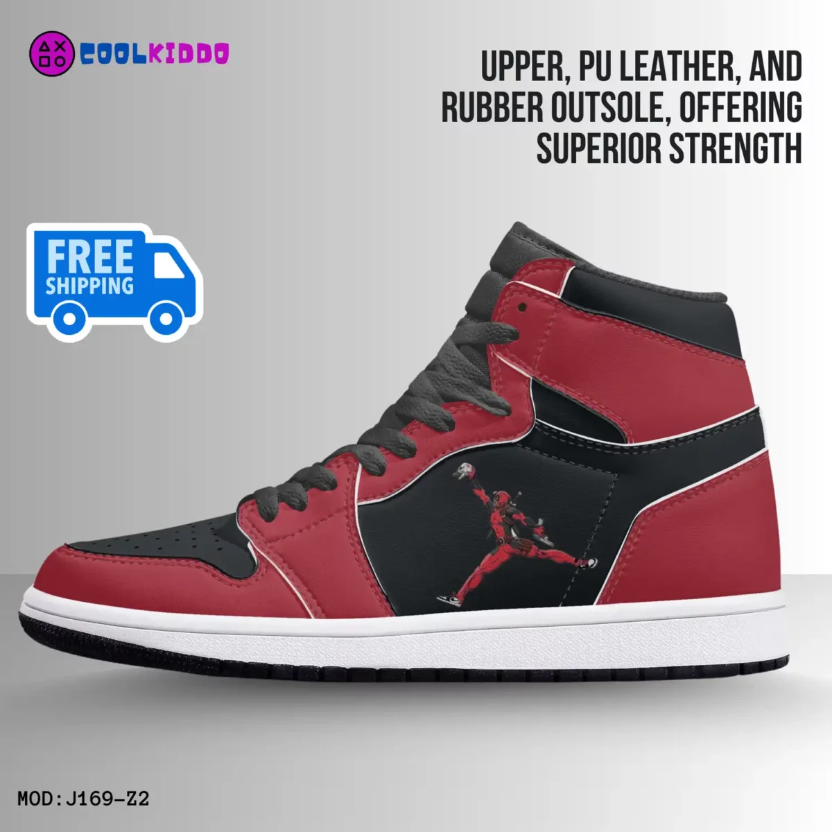 Deadpool AJ1 Black and Red High-Tops Leather Sneakers For Youth/Adults Cool Kiddo 12