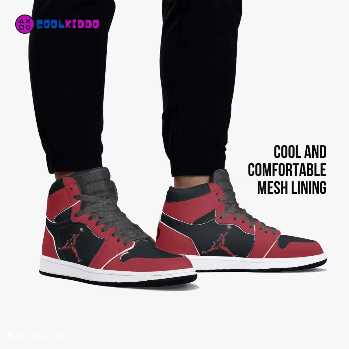 Deadpool AJ1 Black and Red High-Tops Leather Sneakers For Youth/Adults Cool Kiddo 20