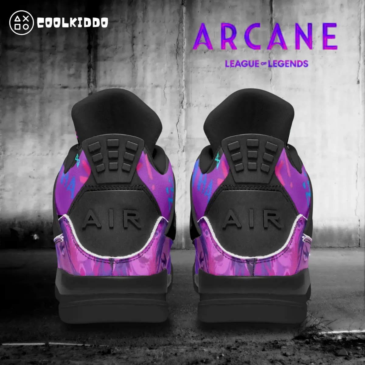 Jinx Arcane AJ4 Basketball Sneakers – League Of Leaguends Black Sole Shoes Cool Kiddo 20