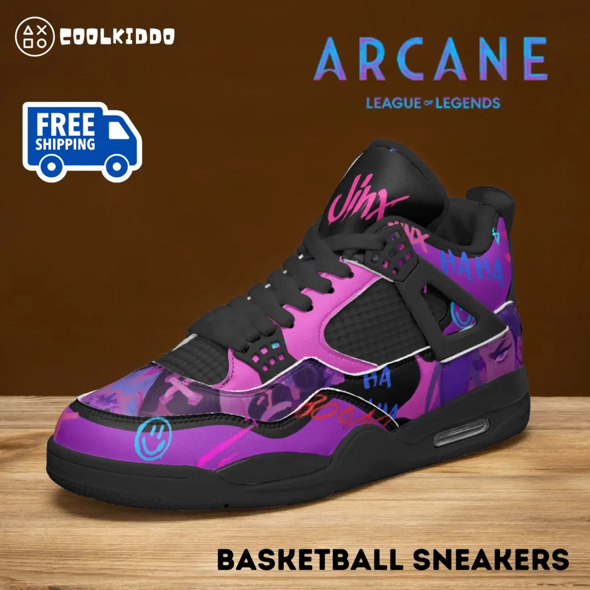 Jinx Arcane AJ4 Basketball Sneakers – League Of Leaguends Black Sole Shoes Cool Kiddo 12