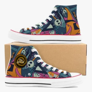 Custom Nigthmare Before Christmas High-Top Canvas Sneakers, Tim Burton's Inspired Casual Shoes for Youth/Adults