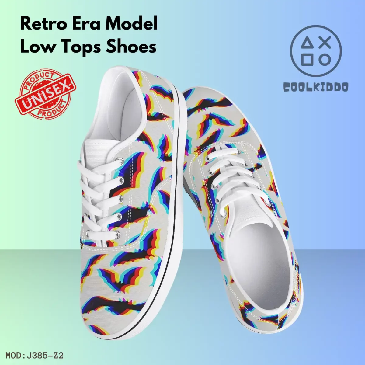 Retro Bats Skate White Shoes Classics Vans Era Style | Glitch Art | Halloween Sneakers Cool Kiddo 10