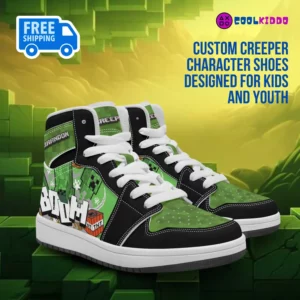 Personalized Minecraft Creeper Character High-Top Leather Children/Youth Shoes