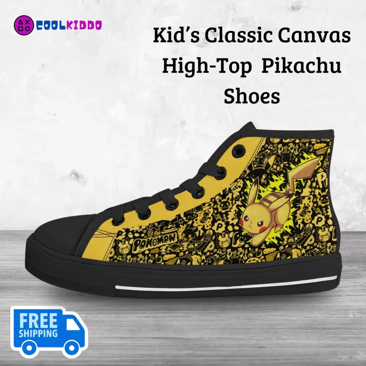 Pokemon Pikachu-Inspired Kids’ Custom High-Top Canvas Sneakers, animated series Casual Black Shoes for Kids Cool Kiddo 10