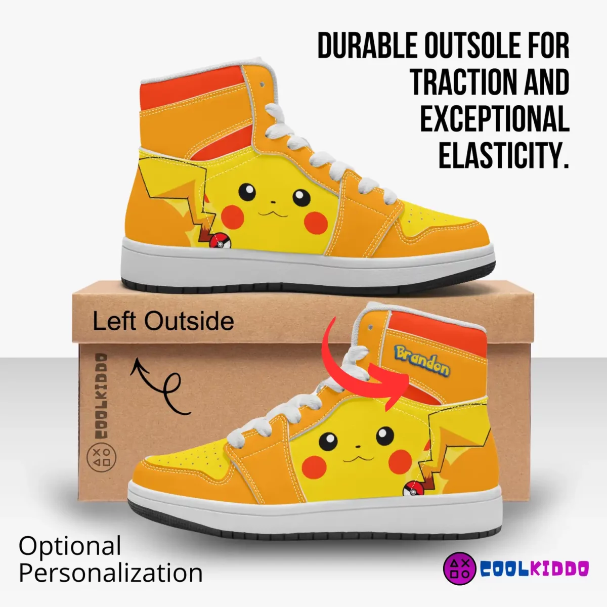 Personalized Pikachu Character High-Top Leather Pokémon Sneakers For Kids Cool Kiddo 14