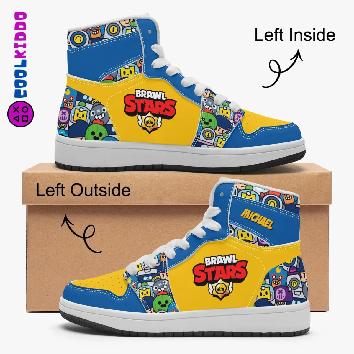 Brawl Stars High-Top Kids/Youth Sneakers | Brawl Stars Characters Leather Print Shoes by Cool Kiddo Cool Kiddo 16