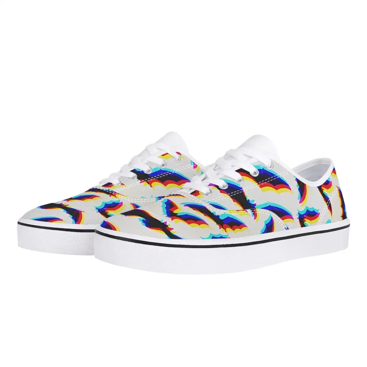 Retro Bats Skate White Shoes Classics Vans Era Style | Glitch Art | Halloween Sneakers Cool Kiddo 24