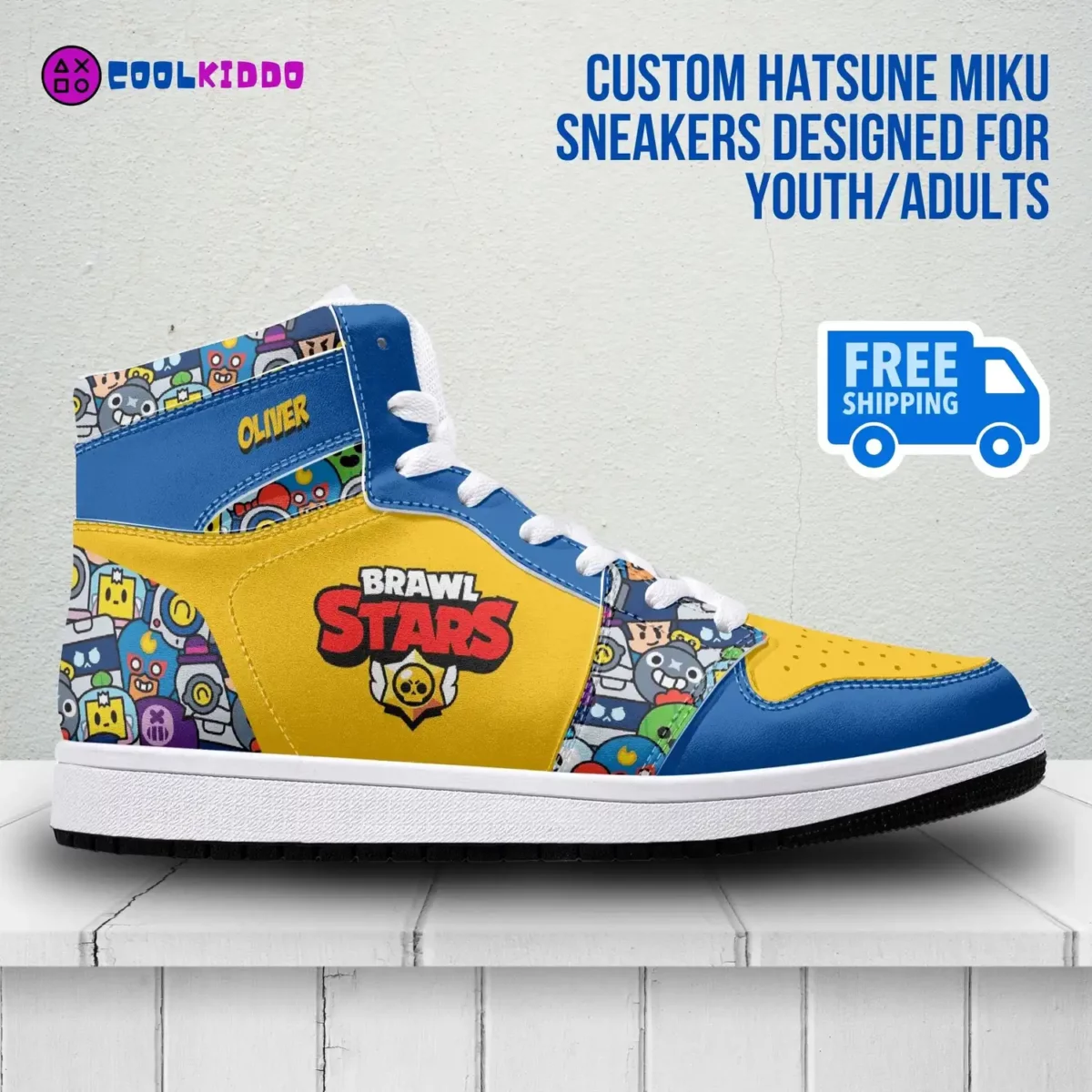 Custom Brawl Stars Videogame High-Top Vegan Leather | Adult/Youth Casual Sneakers | Optional Personalization Cool Kiddo 10