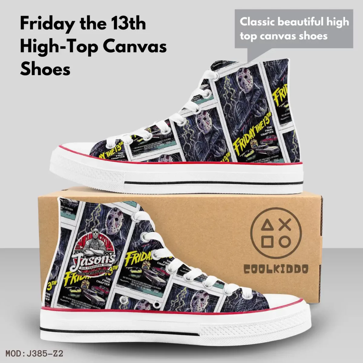 Custom Friday the 13th High-Top Canvas Sneakers, 80s Movies Inspired Casual Shoes for Youth/Adults Cool Kiddo 14