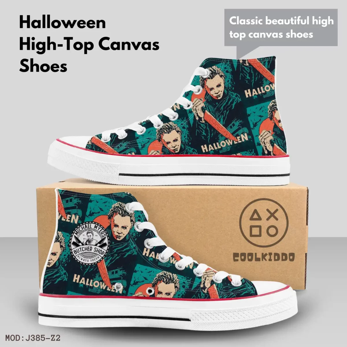 Custom Halloween Saga High-Top Canvas Sneakers, 80s Movies Inspired Casual Shoes for Youth/Adults Cool Kiddo 12