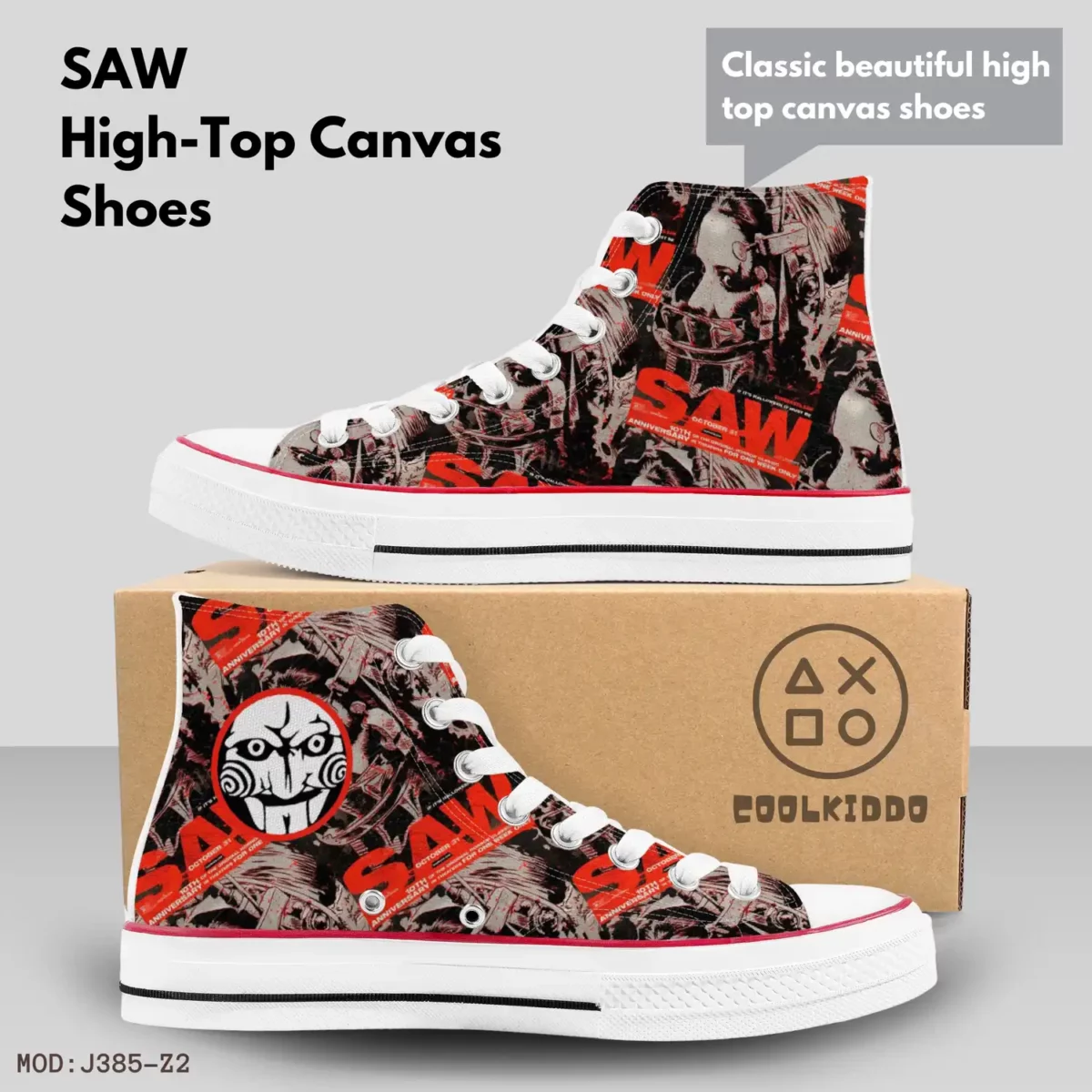 Custom SAW Saga High-Top Canvas Sneakers, Jigsaw Movies Inspired Casual Shoes for Youth/Adults Cool Kiddo 12