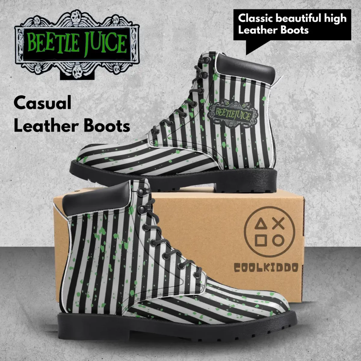 Beetlejuice Movie Inspired Casual Leather Boots Unisex | Cosplay & Halloween Design for Youth/Adults by Cool Kiddo Cool Kiddo 12