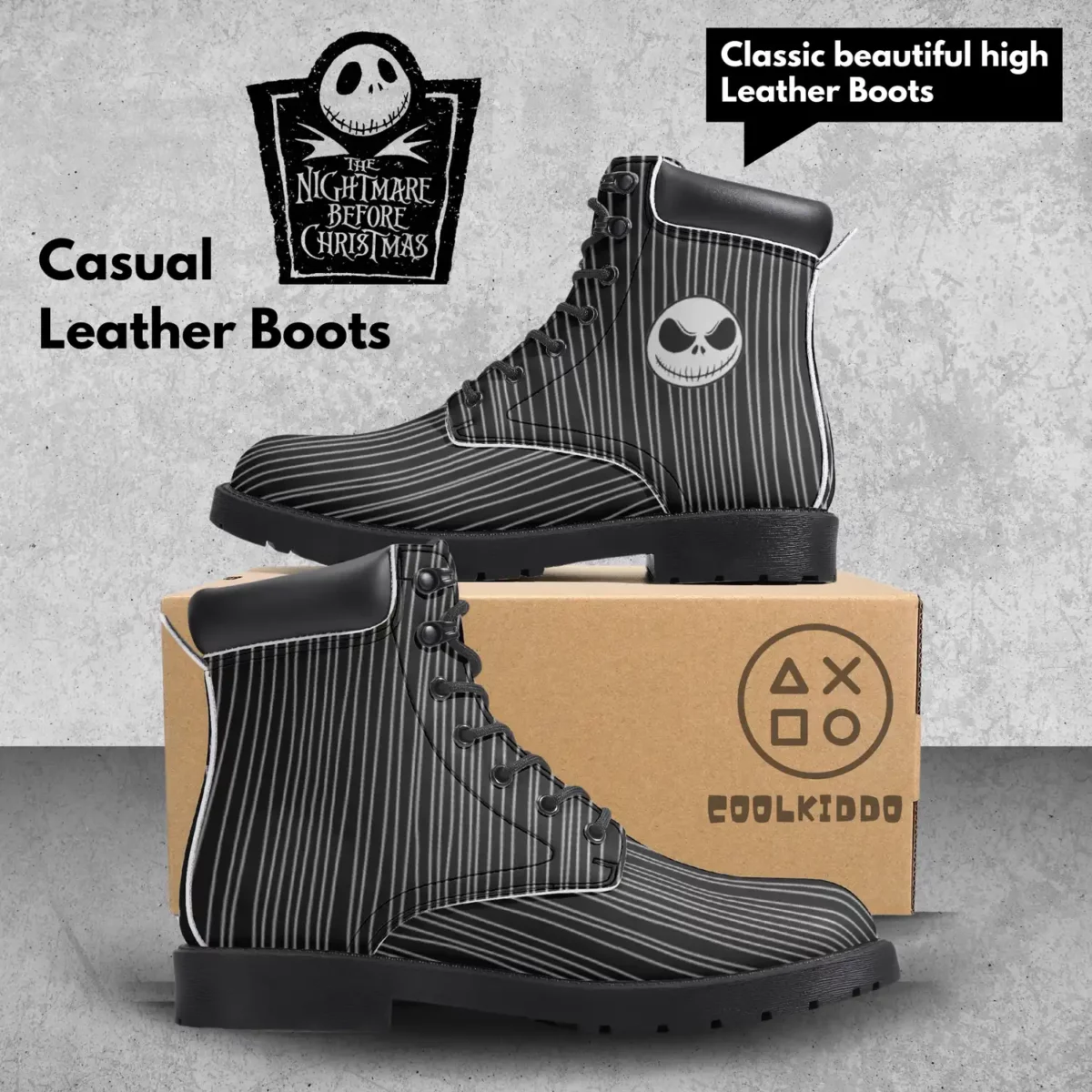 Nigthmare Before Christmas Movie Inspired Casual Leather Jack Skellington Boots Unisex | Cosplay & Halloween Design for Youth/Adults Shoes Cool Kiddo 12