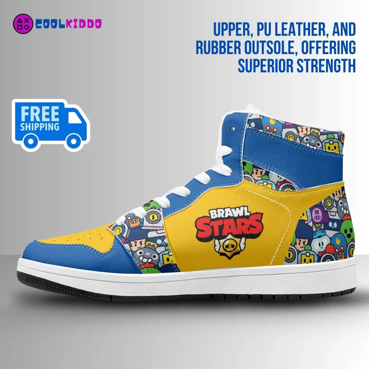 Custom Brawl Stars Videogame High-Top Vegan Leather | Adult/Youth Casual Sneakers | Optional Personalization Cool Kiddo 12