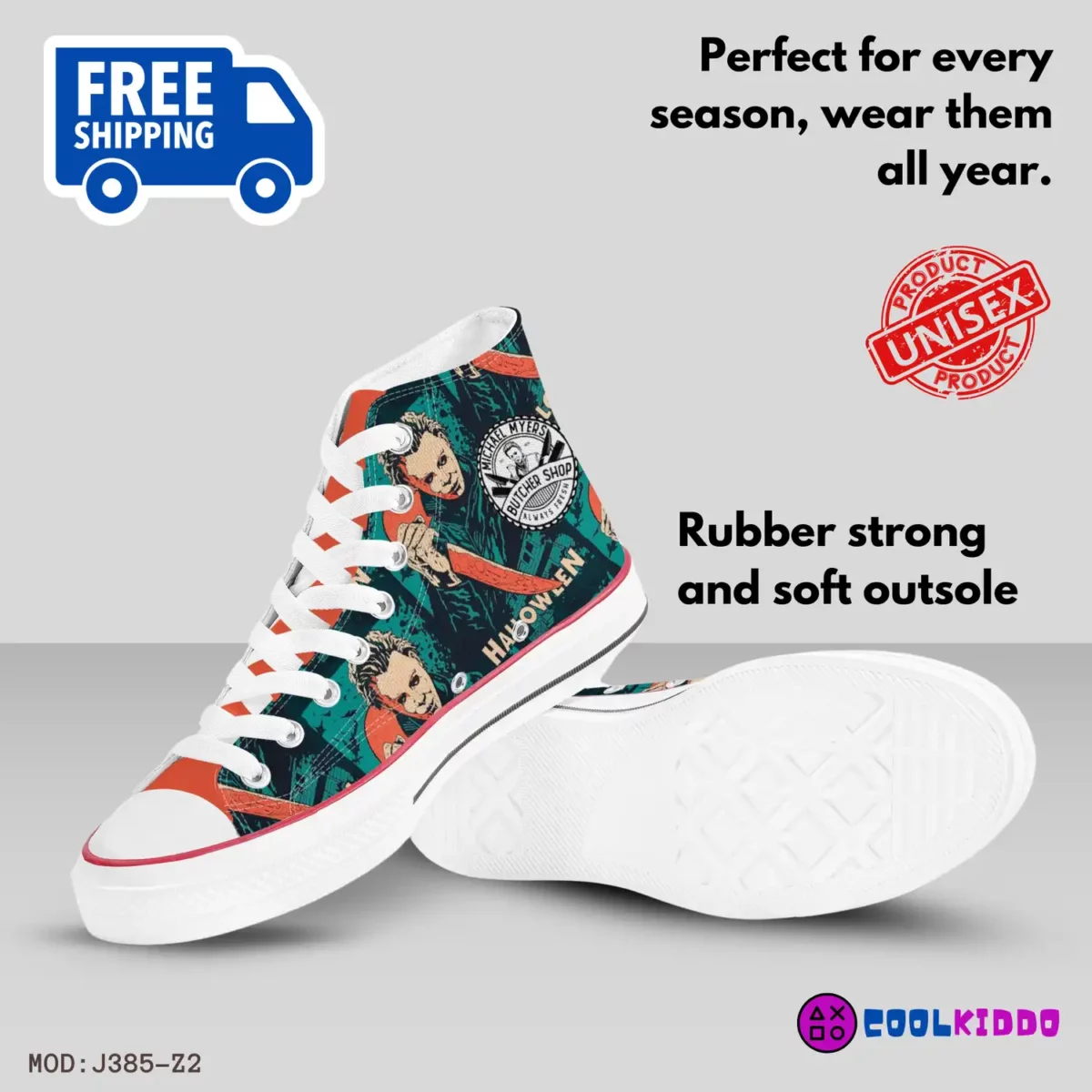 Custom Halloween Saga High-Top Canvas Sneakers, 80s Movies Inspired Casual Shoes for Youth/Adults Cool Kiddo 14