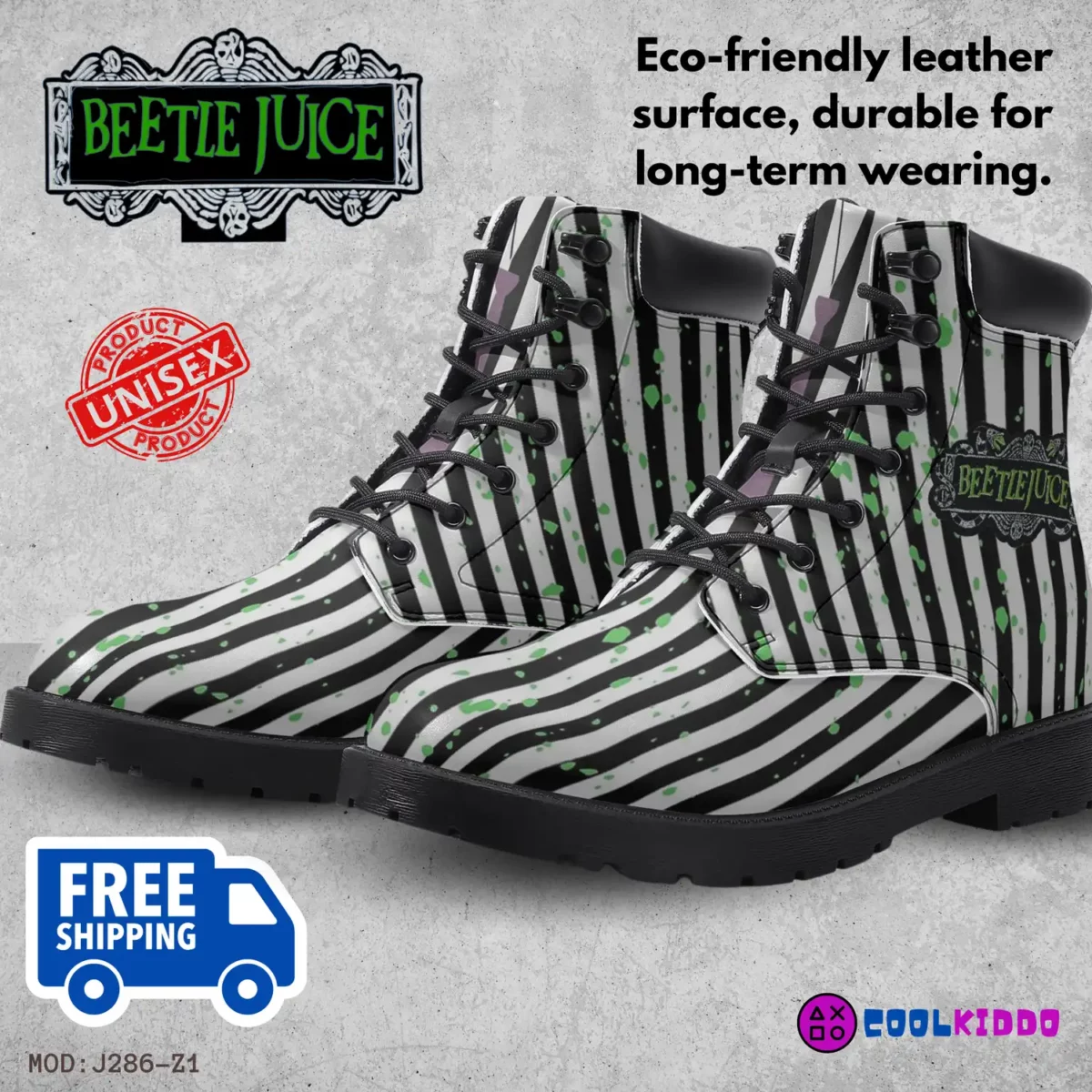 Beetlejuice Movie Inspired Casual Leather Boots Unisex | Cosplay & Halloween Design for Youth/Adults by Cool Kiddo Cool Kiddo 10