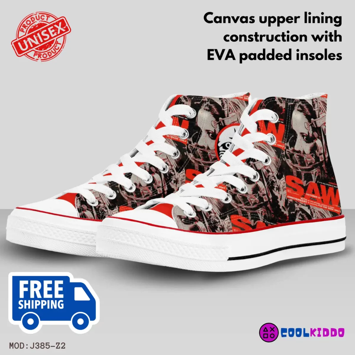 Custom SAW Saga High-Top Canvas Sneakers, Jigsaw Movies Inspired Casual Shoes for Youth/Adults Cool Kiddo 16