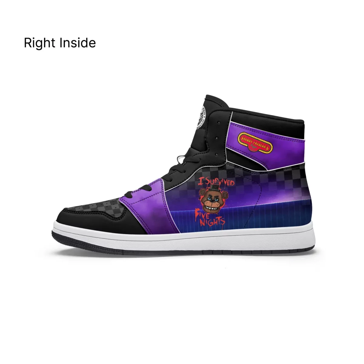 Personalized Five Nights at Freddy’s | Fazbear Character | FNAF High-Top Leather Black and Purple Adult Shoes